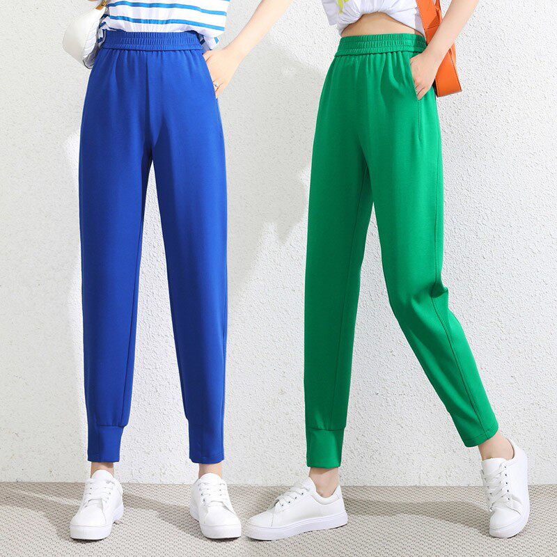 Air Sports Pants Pants Woman Summer Thin 2022 New white green blue casual pants slim 100 hitch