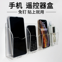 TV air conditioner remote control storage box hanging wall placement rack hanging wall non-perforated acrylic mobile phone charging stand