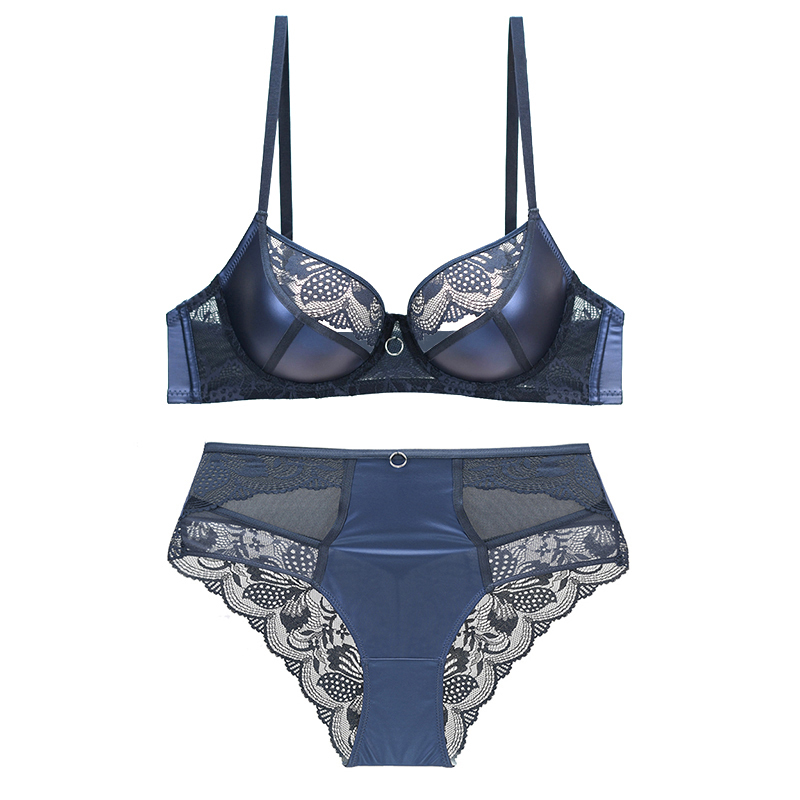 Thin Lace Sexy Glossy Leather Lingerie for Women, Push-Up Anti-Sagging Bra Set with High-Waisted Panties