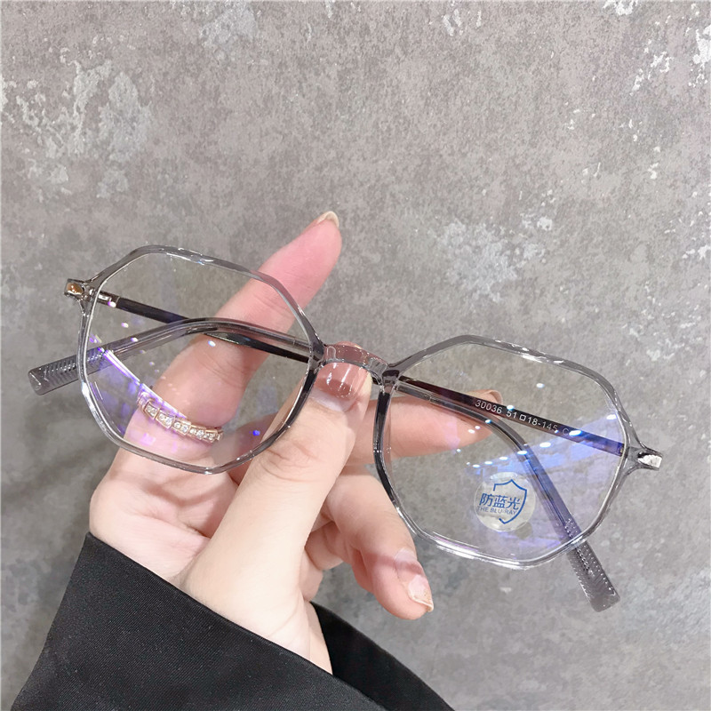 Polygon Transparent Myopia glasses Female can be equipped with degree Han version Tidal Round Face Vegan Mesh Red male eye frame