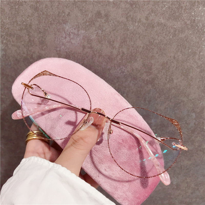 Customizable no-frame diamond cut edge myopia glasses female equipped with degree Korean version tide individuality decoration vegan net red