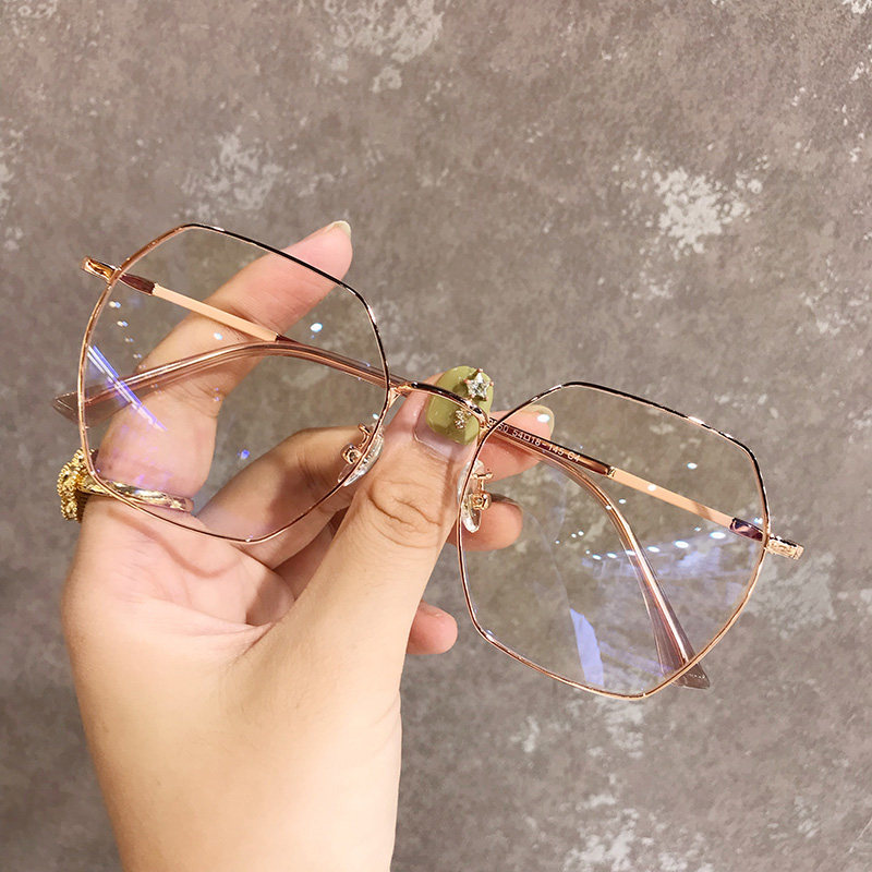 Large frame gold ins wind myopia glasses women can be equipped with degree polygonal round face eye frame No makeup Korean version of the tide man