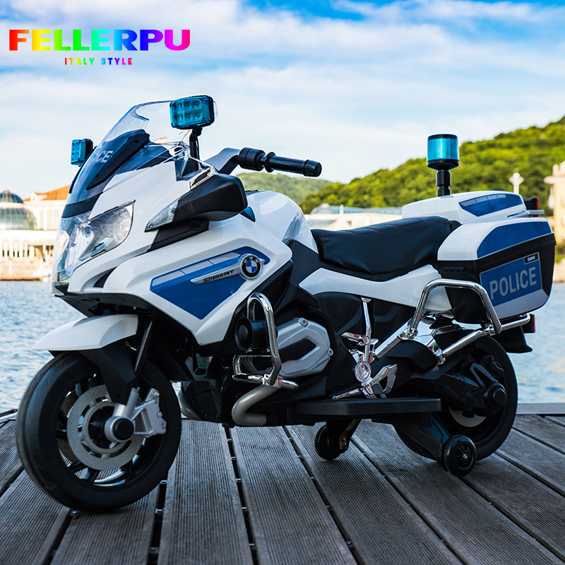 FELLERPU BMW police car children's electric motorcycle can sit on a double four-wheeler baby toy car large car