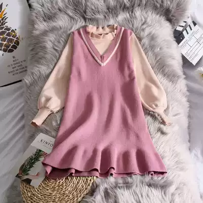 Pregnant women autumn and winter clothing 2021 new fashion sweater dress fishtail skirt fake two-piece set age age