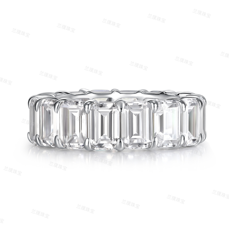 50-Point Emerald-Cut Diamond Ring with 925 Silver Gold-Plated Jewelry, D Color Main Stone, Real Diamond Cut