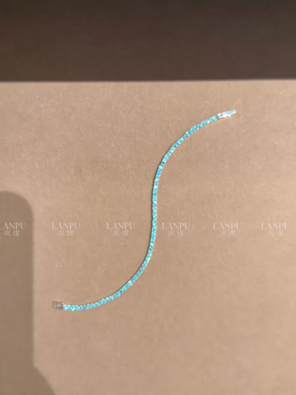Ultra-Fine Mini Cultured Paraiba Full Diamond Tennis Blue Bracelet, 925 Silver Plated with 18K White Gold, Does Not Fade