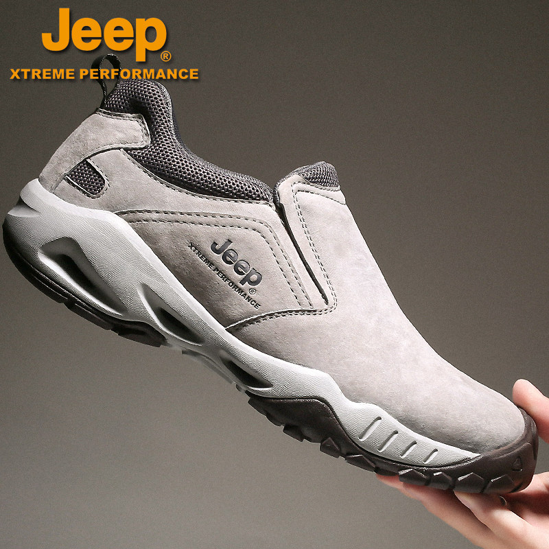 jeep men's shoes casual lazy shoes leather soft sole slip-on dad shoes plus velvet cotton shoe cover foot loafers shoes men