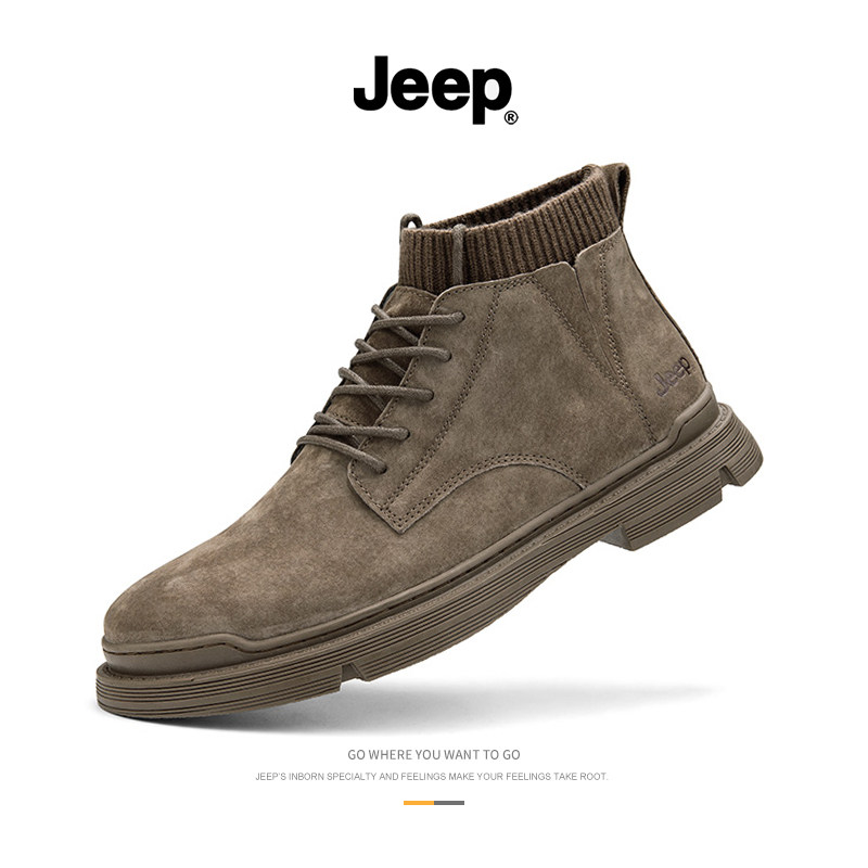 JEEP gip male shoes Martin boots male winter gush Inlenty wind high cylinder tooling boots 100 lap cotton shoes genuine leather boots