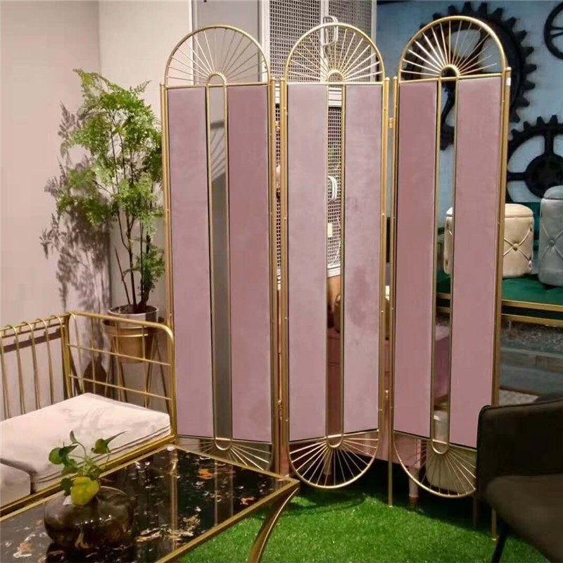 Nordic Ins Iron Art Screen Partition Light Extravaganza Living-room Bedroom Golden Shelter Screen Clothing Store Decoration Folding Screen