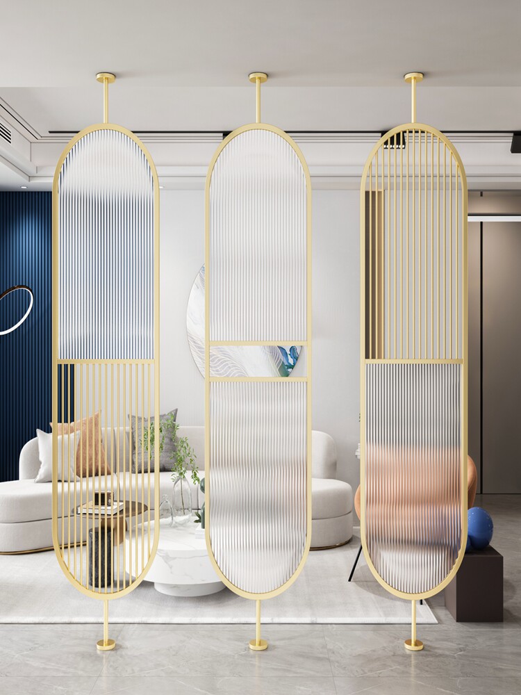 Nordic Iron Art Genguan Screen Light Extravagant Art Entrance Decoration Long Iridescent Glass Partition Living Room Hollowed-out Process Decoration