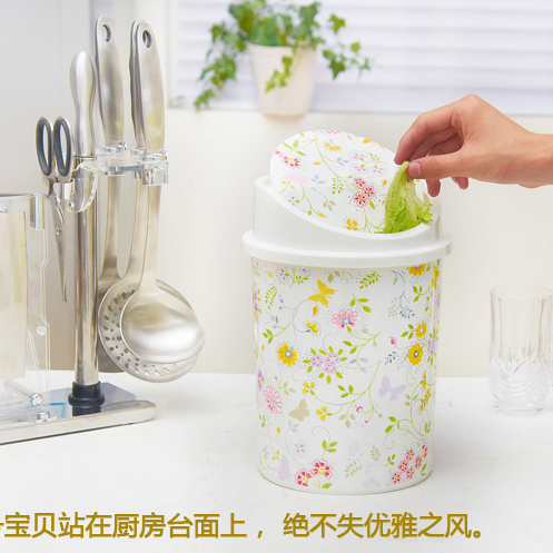 Shake lid trash bin Living room powder room waste basket Covered kitchen storage bucket