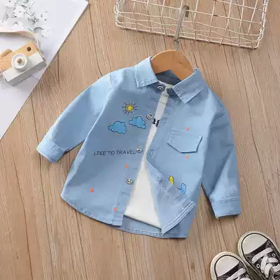 Boys' long sleeve shirt denim thin children's spring and autumn children's clothing children's coat baby jacket baby cartoon shirt