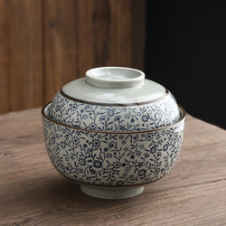 6.5inch Large Ceramic Instant Noodle Bowl with Lid, Underglaze Color Special Restaurant Baked Steamed Rice Bowl, Steamed Vegetable Bowl