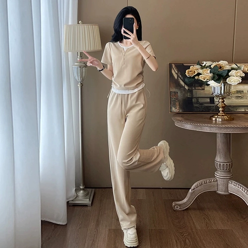 Летний спортивный костюм, модные штаны для отдыха, комплект, популярно в интернете, свободный крой