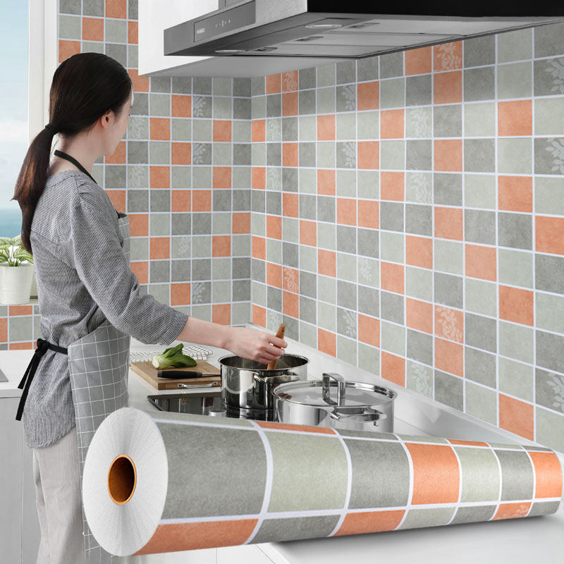 Thickened waterproof and high temperature resistant tile sticker paper kitchen oil-proof overall cabinet countertop furniture renovation wallpaper self-adhesive wallpaper