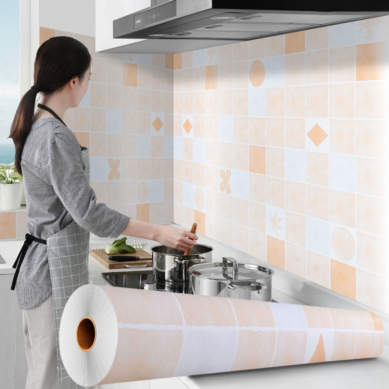 Thickened waterproof and high temperature resistant tile sticker paper kitchen oil-proof overall cabinet countertop furniture renovation wallpaper self-adhesive wallpaper