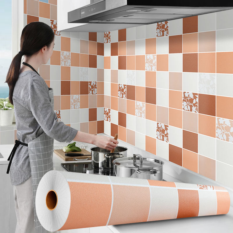 Thickened waterproof and high temperature resistant tile sticker paper kitchen oil-proof overall cabinet countertop furniture renovation wallpaper self-adhesive wallpaper