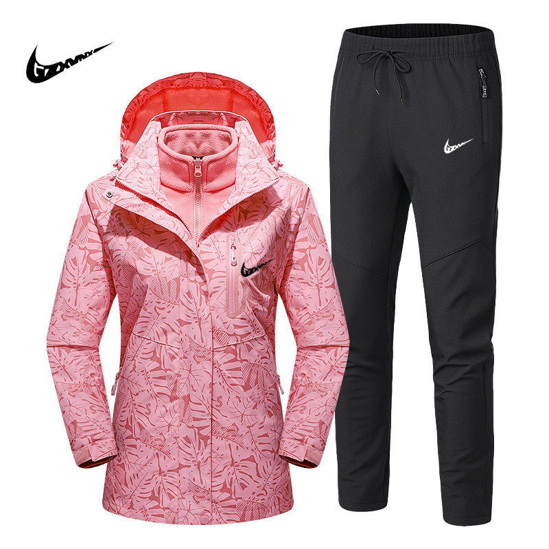 Brand three-in-one outdoor submachine suit suit men and women autumn winter plus suede thickened detachable windproof clothes two-piece set-Taobao