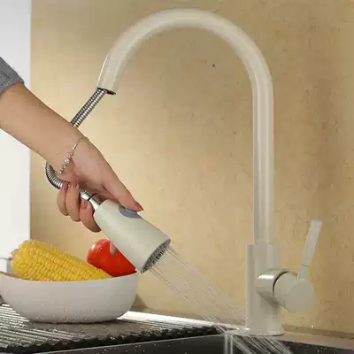 German universal rotatable telescopic 304 stainless steel pull-out kitchen faucet oatmeal color hot and cold wash basin