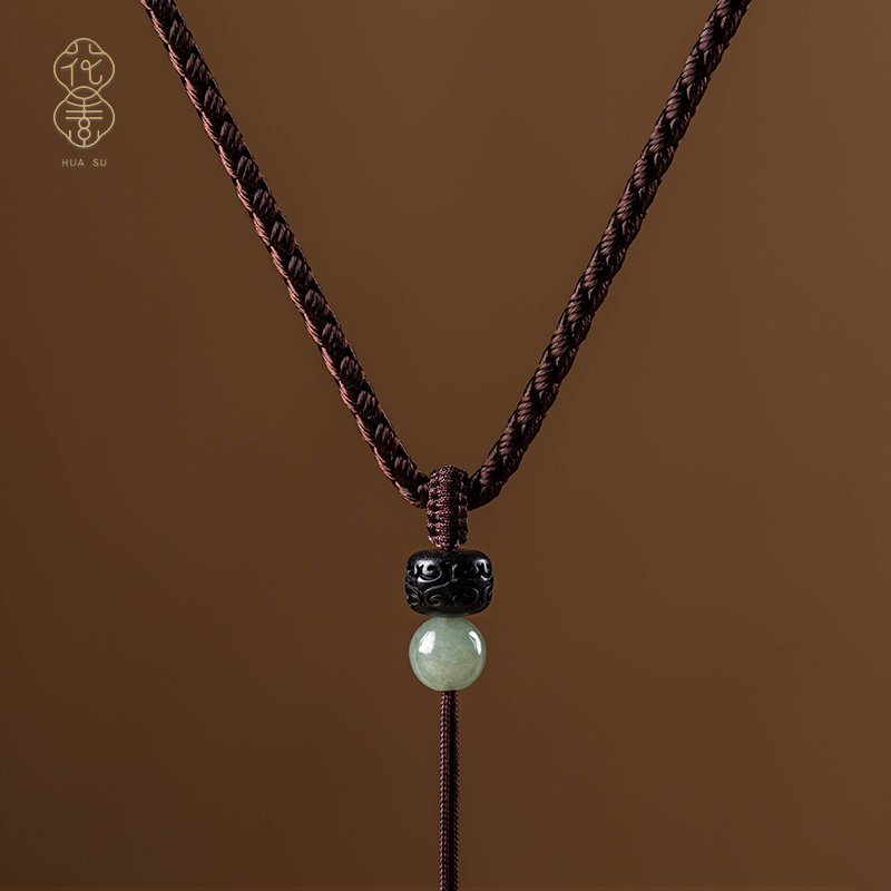 Florin emerald Xiang Yunzhu pendant hanging rope handmade weaving brief about male and female Yupei gold jade pendant braided rope
