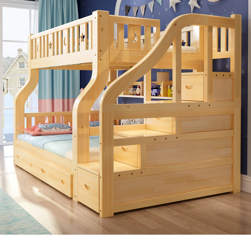 Up and down wooden bed double bed high low bed two floors children's bed full wood mother bed multi-functional adult to get out of bed