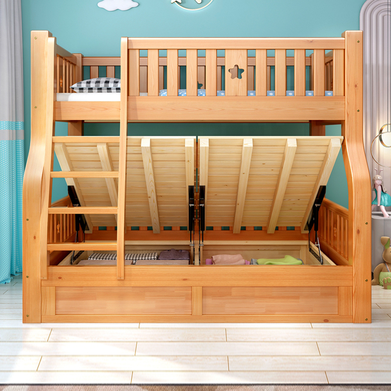 All solid wood bunk bed bunk bed two-story children bunk bed wooden bed combination small apartment double high and low child and mother