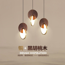 Spring in the view of Wood-Rong] bedside chandelier light luxury modern simple Nordic Walnut all copper restaurant bedroom lamps