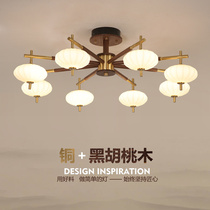 New Chinese lamps Living room chandelights Atmospheric light extravaganza Peach Wood Modern China Wind Meditation Villa Full Copper Bedroom Light