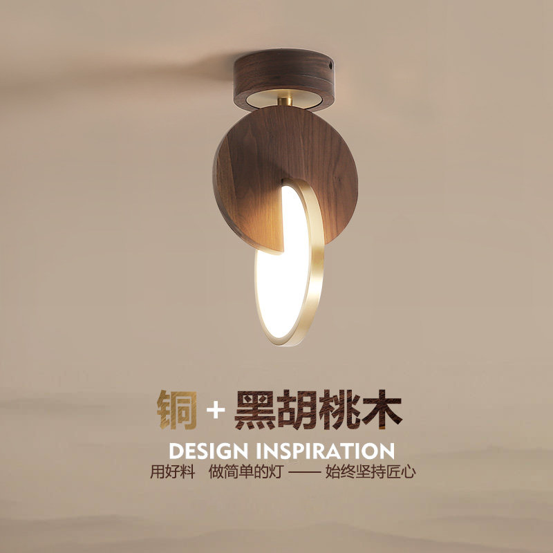 New Chinese ceiling lamp walnut wood inward Xuanguan balcony lamp modern simple led aisle corridor light luxury lamps