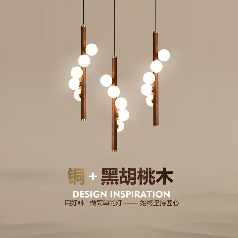 Headboard chandelights light and luxurious Peach Wood Dining Room Bar Lights Modern Minimalist Creative Personality Art Nordic Bedroom Chandelia