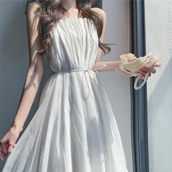 Little fragrant wind lightly cooked Hepburn wind pile neck sling dress can be salt can be sweet temperament goddess fan dress dress summer