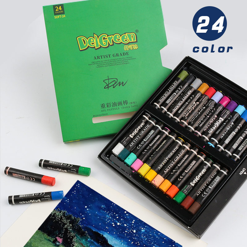 Dan Corin heavy color oil painting stick 24 colors Children's crayon Safety washable oily heavy color soft painting crayon Painting special colorful stick Kindergarten oil painting stick 24 colors