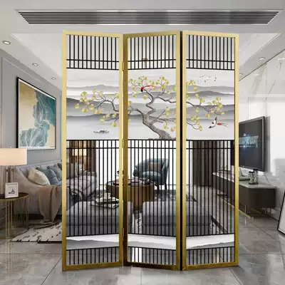 Chinese style glass screen bedroom partition wall occludes simple modern home living room folding office mobile folding screen