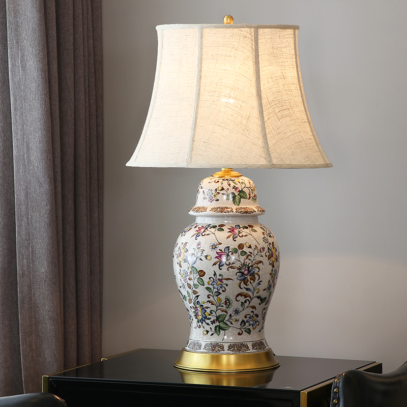Jane European Chinese style ceramic table lamp living room study bedroom bedside table lamp decoration American villa all copper ceramic table lamp