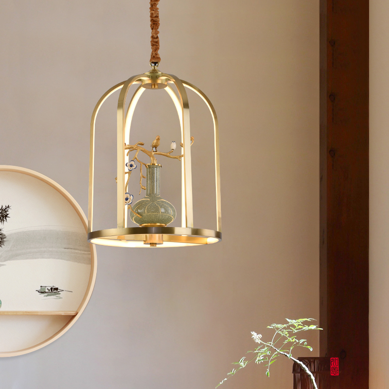 2020 new all copper new Chinese chandelier living room lamp dining room tea room chinese style lantern Zen lamp