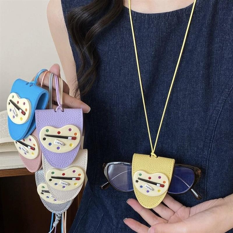 Pu Leather Long Glasses Clip with Clavicle Chain, Japanese and Korean Style Pendant Neck Chain Accessory, Neck-Hanging Glasses Clip