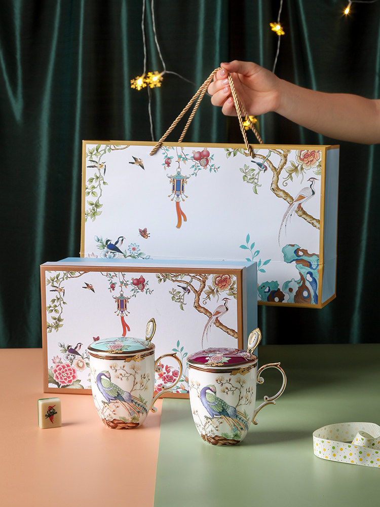 Meidao mug Couple coffee cup Pair of cups A pair of cups Gift box Water cup with lid Wedding gift souvenir