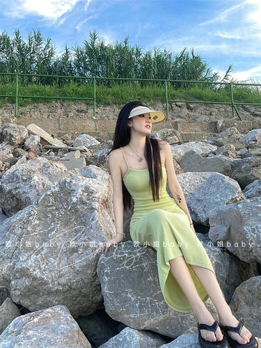 Летний сексуальный зеленый рюкзак, длинная юбка, жилет, платье, эффект подтяжки, с открытой спиной, с акцентом на бедрах