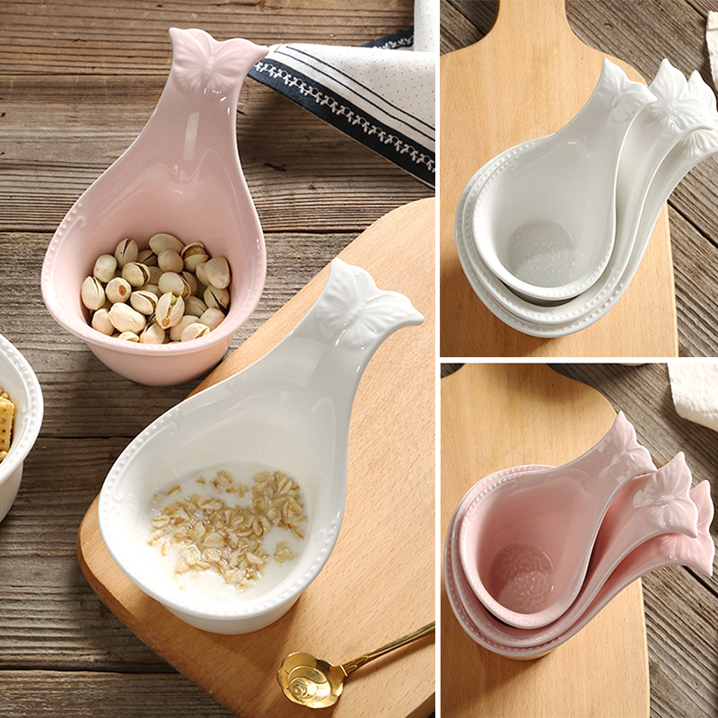 Creative butterfly embossed dessert bowl with handle Oven baking bowl Children's snack bowl Embossed ceramic whale bowl