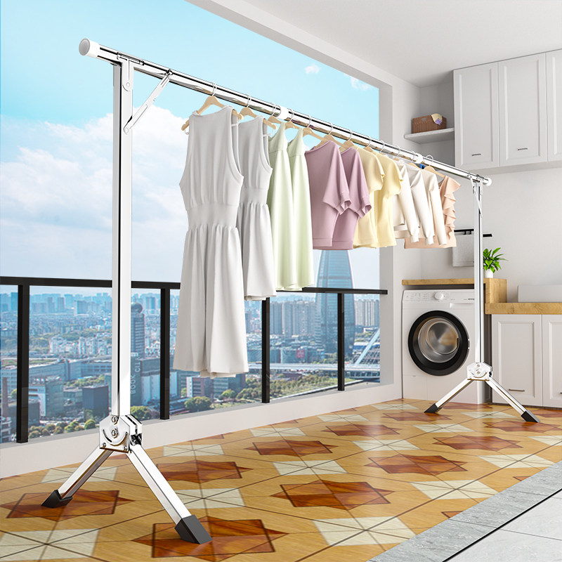 Clothes Hanger Floor Folding Fold Indoor Balcony Flex Clothesline Stainless Steel Single Pole Home Sunning Clothes Hanger God
