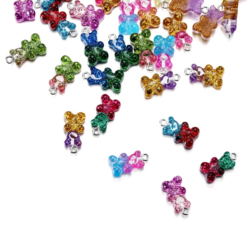 10 Pieces of Resin Translucent Three-Dimensional Bear Candy-Colored Gradient Sequin Bracelet Necklace DIY Accessories Pendant for Women
