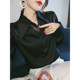 Black long-sleeved French satin shirt for women spring 2024 new commuter versatile casual fashion loose top