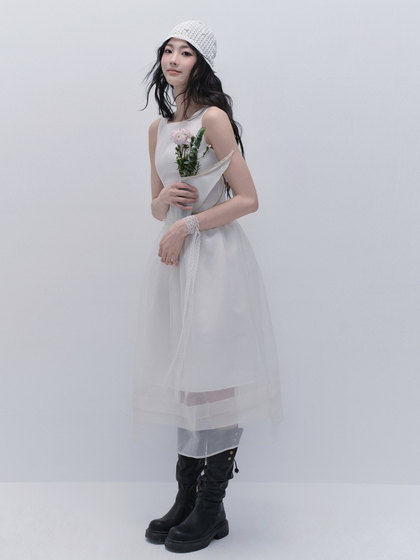 易碎商店 千金风斗篷网纱裙子背心裙度假风晚礼服连衣裙