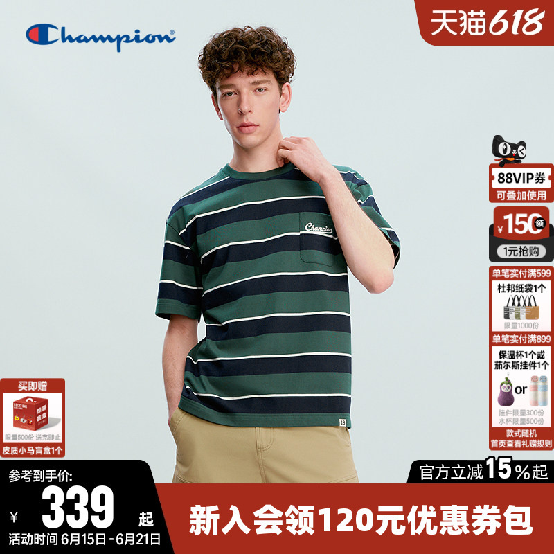 Champion T-Shirt for Men 2026 Summer New Pure Cotton Color-Block Striped Crew Neck Loose Short-Sleeve Top Trendy Champion T-Shirt for Men 2026 Summer New Pure Cotton Color-Block Striped Crew Neck Loose Short-Sleeve Top Trendy