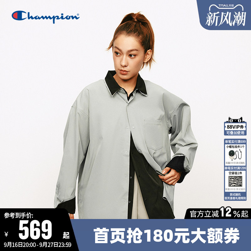 【Black Edition Series】Champion Champion Shirt Women's Autumn Long-Sleeve Top for Couples Men's Trendy