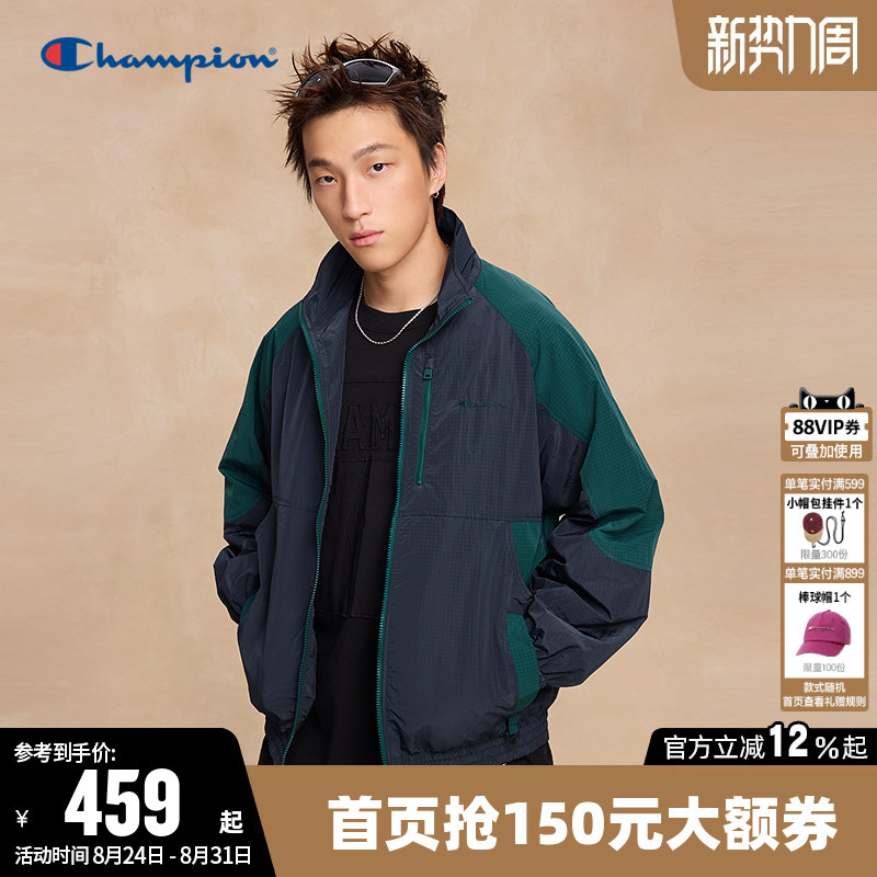 Champion Jacket Men's Autumn Color-Block Raglan Sleeve Woven Zipper Cardigan Casual Stand Collar Coat Women's Trendy