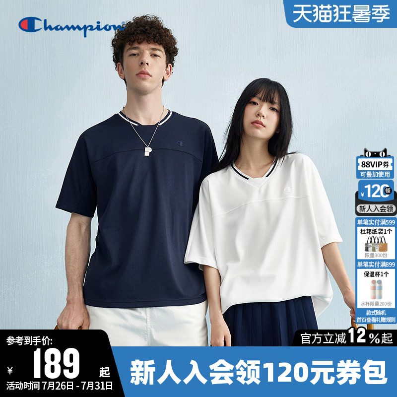 Champion T-Shirt for Women, Summer Couple's V-Neck Retro Campus Style Solid Color Casual Sports Short-Sleeve Top for Men Champion T-Shirt for Women, Summer Couple's V-Neck Retro Campus Style Solid Color Casual Sports Short-Sleeve Top for Men