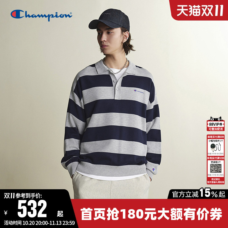 Champion T-Shirt Men's 2026 Autumn and Winter New Retro Striped Long-Sleeved Wool Knitted Polo Shirt Top Women's Champion T-Shirt Men's 2026 Autumn and Winter New Retro Striped Long-Sleeved Wool Knitted Polo Shirt Top Women's