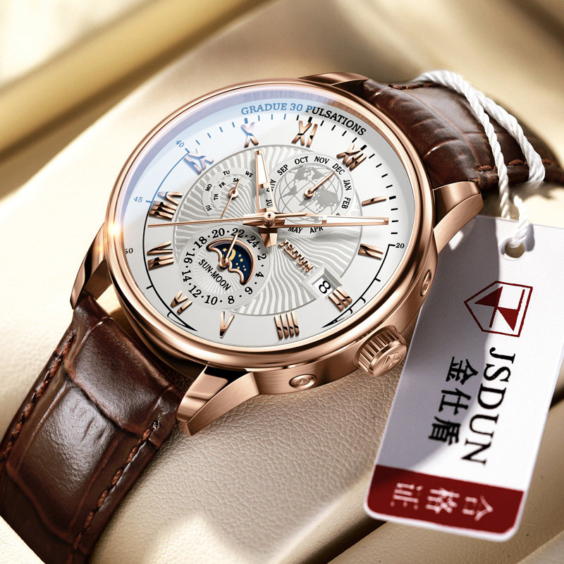 2022 New Swiss Brand Men's Watch Automatic Mechanical Watch Leather Band Multifunctional Moon Phase Waterproof Men's Watch