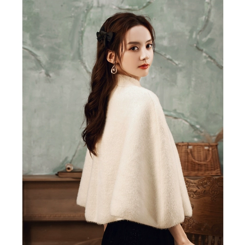 Ципао, легкая демисезонная накидка, бордовое ретро белое вечернее платье для невесты, плащ, куртка, светлый стиль